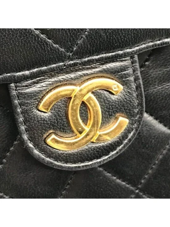 Chanel Quilted CC Logo Push Lock Lamb Leather Chain Shoulder Bag Black Purse - Picture 10 of 10